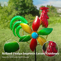 Multicolor Chicken Wind Spinner Painted Finish Metal Garden Stake Ornament Circular Frame Chicken Stake Ornament Pronged Support for Lawn, Courtyard