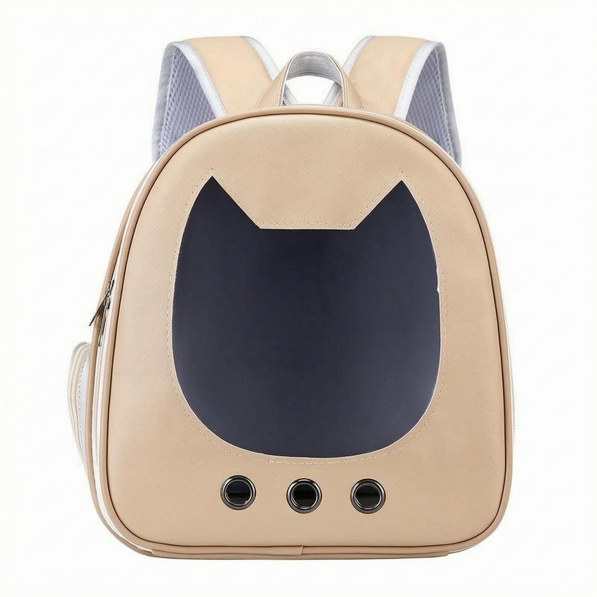 Khaki Cat Ear Backpack Carrier Mesh Pockets Clear Front Pet Backpack Ventilation Holes for Transport