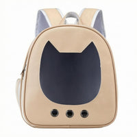Khaki Cat Ear Backpack Carrier Mesh Pockets Clear Front Pet Backpack Ventilation Holes for Transport