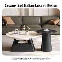 2 Pieces Space-Saving Round Coffee and End Table Set Rounded Edges Pair of Round Occasional Tables Versatile Use Indoor Furniture Stable Structure for Small Apartment Dwellers, Homeowners, Students, Living Room, Lounge Area, Office, Bedroom