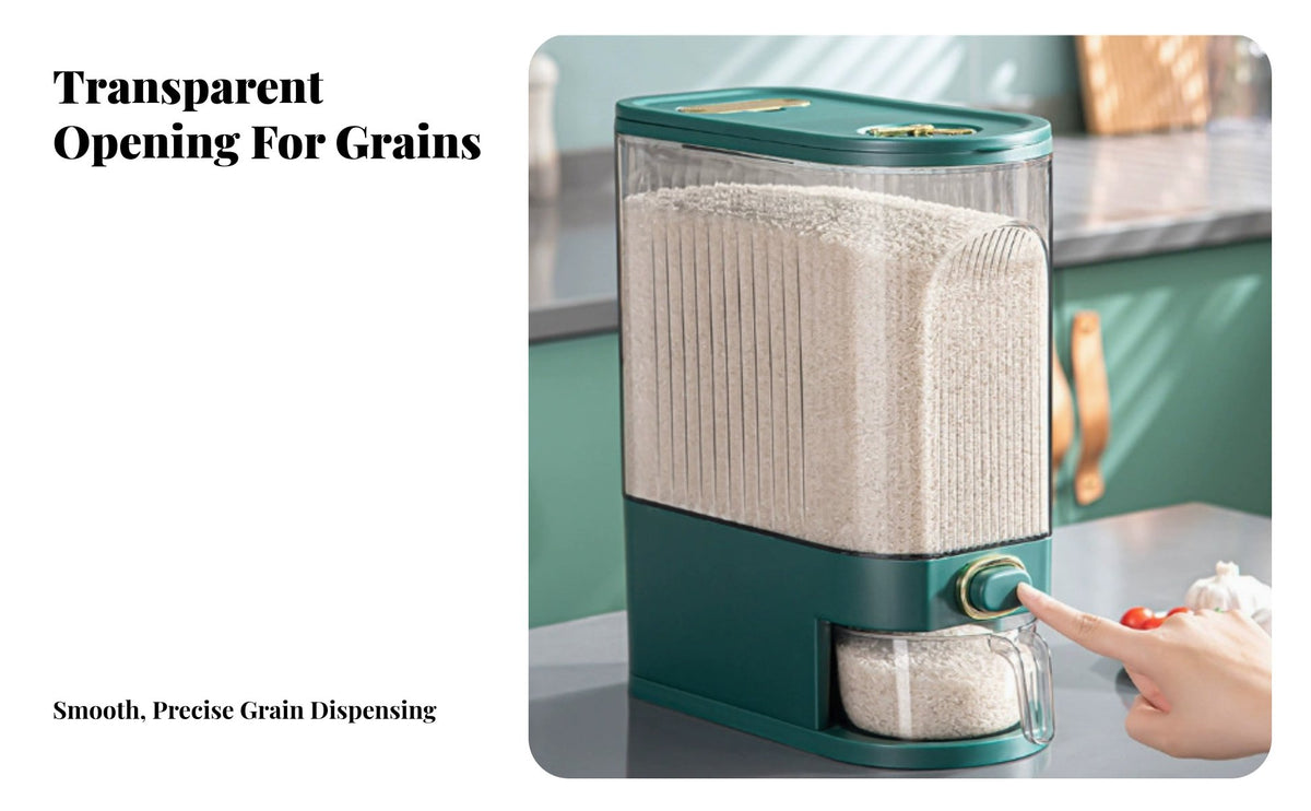 Rice Dispenser Single-Press Dispensing Closure Ed Grain Storage Bin Narrow Rice Container Airtight Closure Automatic Grain