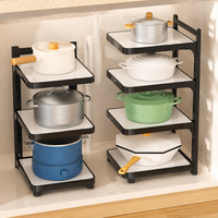 Adjustable Kitchen Pot Rack, Pan Organizer for Small Kitchens, 53x27cm, Freestanding Kitchen Shelf Height-Adjustable, Matte Dark Gray/White
