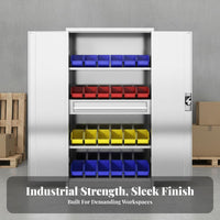 High Load Capacity Heavy Duty Tool Cabinet Rust Resistant Steel Storage Cabinet Adjustable Shelves Double Door Tool Chest Easy to Clean for Workshop Professionals, Machinists, DIY Enthusiasts, Warehouse, Factory, Basement, Utility Room