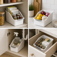 Slanted Opening Storage Basket with Wheels for Kitchen Cabinet Organization