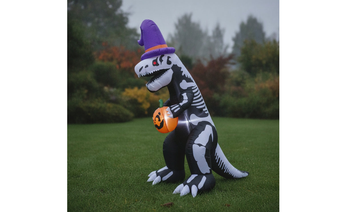 Inflatable Dinosaur with Pumpkin Built-in LED Lights Halloween Yard Decoration Inflatable for Garden