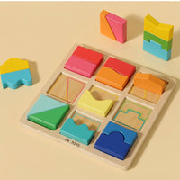 Geometric Puzzle with Prompt Cards Hands-on Educational Puzzle Panel Cognitive Toy for Home, Playroom, Classroom