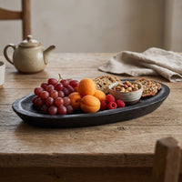Oval Wooden Tray Handcrafted Oval Serving Tray Platter with Raised Edge for Coffee Table