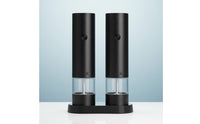 2 Pieces Ceramic Grinding Core Rechargeable Pepper Grinder with Stand Single-Press Operation USB Charging Pepper Mill Adjustable Coarseness Rechargeable Seasoning Mill Built-in LED Light for BBQ, Dining Table