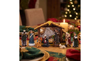 Christmas Nativity Scene Set Holiday Tabletop Nativity Hand-Painted Stable with Figurines Rustic for Collectors, Mantel, Bookshelf