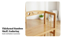 Simple Design Multi-Tier Bamboo Shelf Multipurpose Stand-Alone Standing Bookshelf Space Saving Wooden Storage Organizer Sturdy Construction for Students, Families, Homeowners, Living Room, Bedroom, Kitchen, Balcony