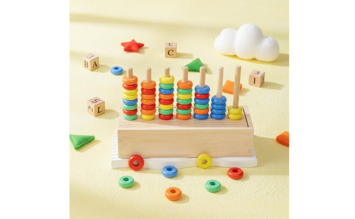 Color Sorting Assembling Rings Logical Thinking Training Rainbow Assembling Rings Wooden Disc Pile Organizer Educational