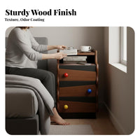 Space-Saving Design Slim 3-Drawer End Table Retro Design Nightstand Accessible Shelf Bedside Cabinet Wavy Side Panels for Apartment Dwellers, Students, Homeowners, Small Areas, Dorm Room, Home Away Ice
