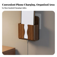 Bedside Charging Station Box No Required Wood Grain Wall Storage Box Multi-Functional Phone Holder for Renters, Bedroom, Living Room