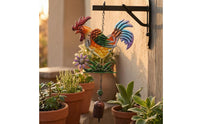 Iron and Glass Colorful Rooster-Shaped Wind Chime Hand-Painted Metal Rooster-Shaped Chime Multicolor Bell Ornament Flower Accent