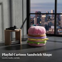Multi-Functional burger Pouf Creative Design Storage Stool Soft Seat Footstool Portable with carrying strap for Students, Families, Home Decorators, Entryway, Living Room, Bedroom, Playroom