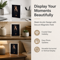 Acrylic Photo Frame 6x4, Freestanding Photo Frame, Double Sided Frameless Design, Rounded Corners, Modern Desk