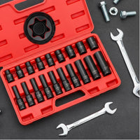 19 Pieces 6 Point Design External Torx Hex Socket Set High Rotational Force 1/2 Drive Heavy-Duty Socket Set Cr-V Steel for Mechanics