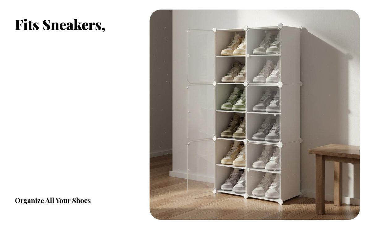 Space Saving Transparent Shoe Cabinet Large Capacity Stackable Shoe Box Dustproof Sneaker Display Case Heavy Duty for Adults, Entryway, Closet, Bedroom, Living Room