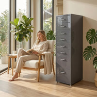 8-Drawer Cabinet with Wheels Metal Drawer Cabinet Space-Saving Rolling Cart with Drawers for Professionals, Students, Home Office, Dorm Room