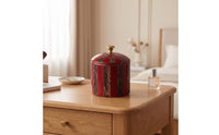 Lidded Jar with Metal Knob Cylindrical Mango Wood Canister with Lid for Vanity