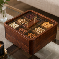 Walnut Wood 9-Compartment Snack and Candy Box with Lid, New Chinese Style Dried Fruit and Nut Organizer