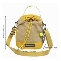 Adjustable Strap Woven Crossbody Bag Grid Pattern Drawstring Shoulder Bag Lightweight Personal Accessory Top Handle