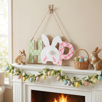 Wooden Easter Hanging Sign, Easter Decorations Door Sign Bunny Ornaments for Door Wall Home Kitchen Wreath
