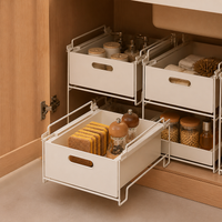 White Pull Out Drawers for Cabinets, Stackable Storage Organizer, Metal Sliding Drawer for Office & Craft Supplies, 16cm Height