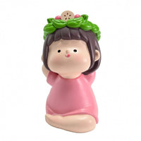 resin Stretching Figurine Stretching Pose Seated Figurine Green Leafy Headpiece Tranquil Resin Ornament
