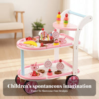 Curved Handle Pretend Dessert Cart Storage Plaything Dessert Cart