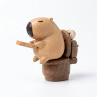 Simple Face Capybara Desk Decor Natural Wood Grain Handheld Ornament Carved Decorative Piece Dark Brown Accents for Home Decoration