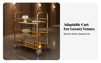 European Design Hotel Food Service Cart High-End Luxury 3-Tier Serving Trolley Easy to Move Mobile Beverage Cart Versatile Usage for Restaurant Employees, Home Entertainers, Homeowners, KTV, Parties, Dining Room, Kitchen