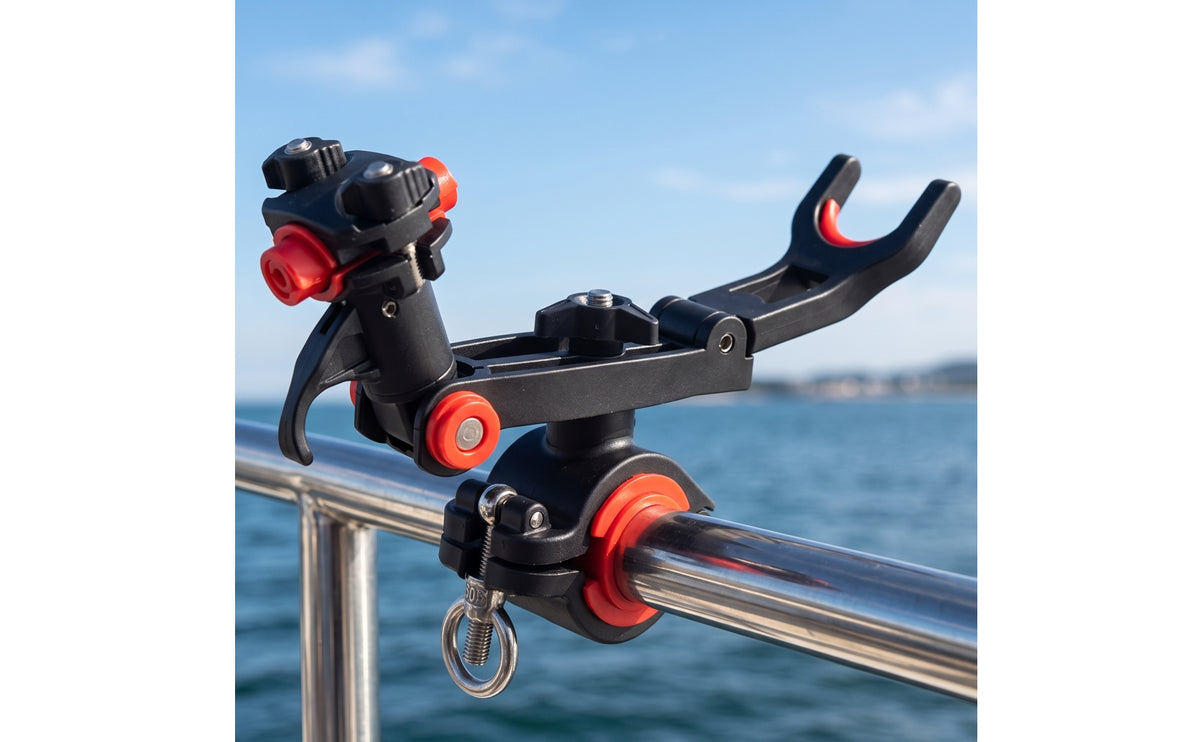 Clamp-on Rod Holder Adjustable Clamp on Rod Holder Marine-Grade Hardware for Anglers, Boats, Kayaks