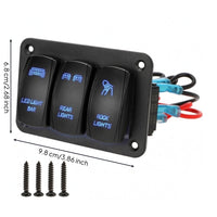12-24V Marine Rocker Switch Panel Blue Labels 3-Gang Rocker Switch Panel Rounded Corners Electrical Accessory
