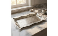 Floral Metal Tray with Handles Scroll Pattern Rectangular Silver Tray Openwork Classic European Style