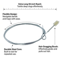 tool, flexible drain hair clog remover, steel wire sink unclogger clogged for homeowner 1.5 meter pipe