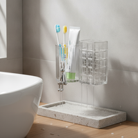 Wall-Mounted Toothbrush Holder with Tumblers, No-Drill Bathroom Organizer