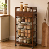 Wood Drawer Basket Cart Open Frame with Drawer Brown Finish Wooden