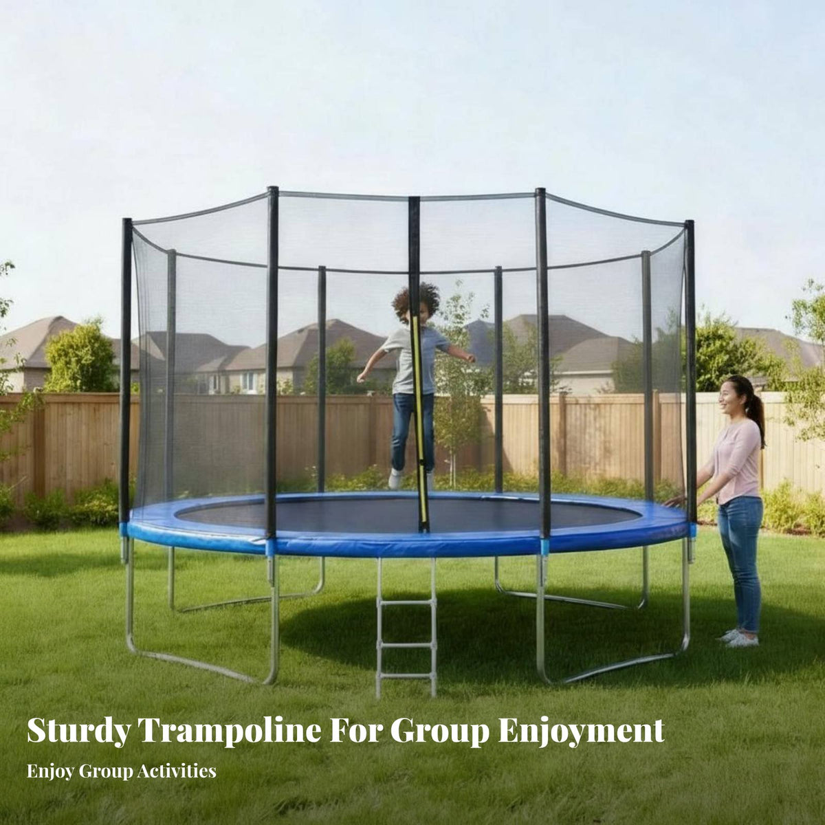 Outdoor Trampoline, Steel Frame Mesh, Large Jumping Bed for Adults & Kids, Foldable, High Capacity, Home Garden Use