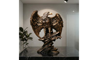 Resin Eagle Figurine Gilded Bronze Highlights Eagle Figurine Boulder Pedestal House Highlight