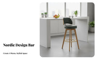 Nordic Design Upholstered Swivel Counter Chair Padded Backrest Upholstered Swivel Stool Built-in Footrest Seating Furniture Sturdy Wooden Legs for Bar Owners, Homeowners, Interior Designers, Kitchen Island, Cafe, Restaurant, Dining Room