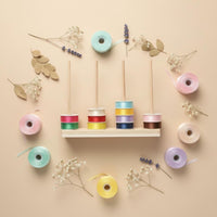 Solid Wood Construction Wooden Ribbon Storage Rack Neat Organization Wooden Spool Organizer Multi-Purpose Yarn Spool Rack Space-Saving for Florists, Crafters, Sewers, Flower Shop, Gift Wrapping Station