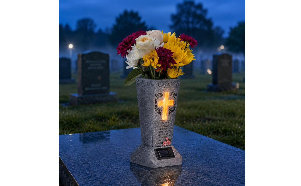 Memorial Grave Vase Tapered Memorial Flower Holder Cross Ornament for Garden