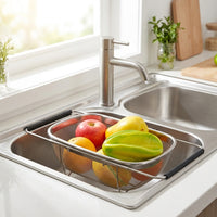 Square Drain Basket Kitchen Sink Drainer, Stainless Steel Sink Rack with Retractable Drainer, Modern Minimalist Vegetable Washing Organiser