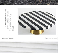 Marble and Metal Round Fruit Plate with Black and White Stripes
