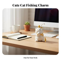 Cute Design Miniature Fishing Cat Figurine Compact Size Fishing Cat Figurine Whimsical Charm for Office Workers, Desktop, Workstation