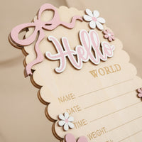 Wooden Baby Milestone Plaque with Ribbon Scalloped Birth Announcement Plaque Compact Welcome Baby Sign Lightweight for Expectant Parents