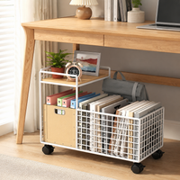 Iron Metal Storage Shelves with Wheels 2 Tier Heavy Duty Rolling Shelving Unit