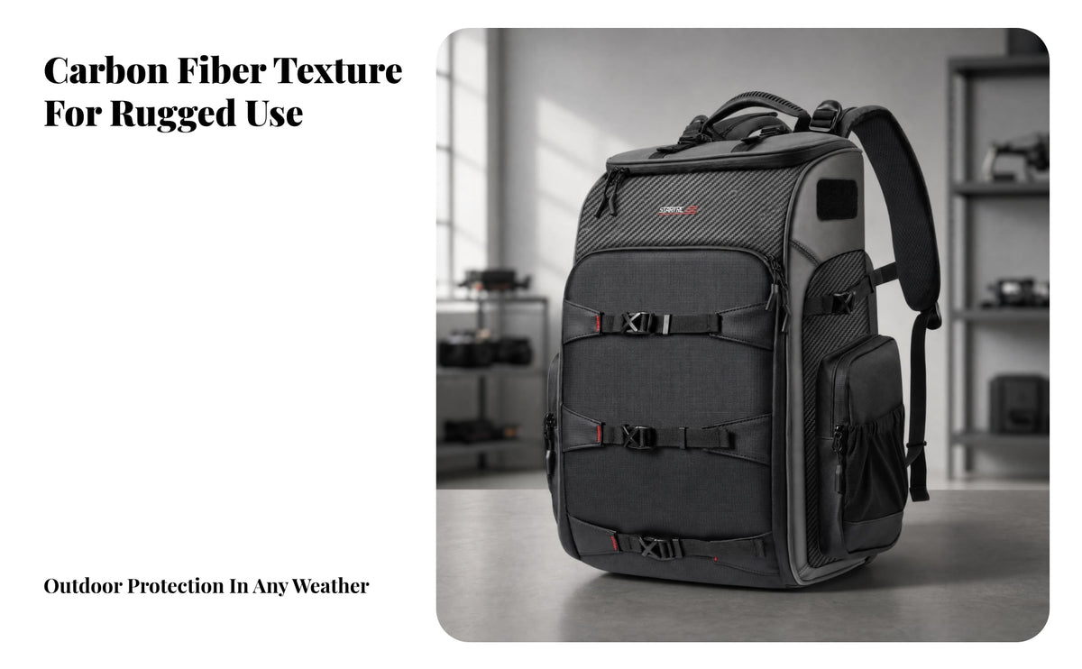 Side Compression Straps Zippered Front Opening 40L Drone Backpack Camera Backpack