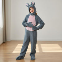 Youngster bunny Costume 4-Piece Set Full Body Hare Suit Hooded Design Hare Full-Body Suit for Parties